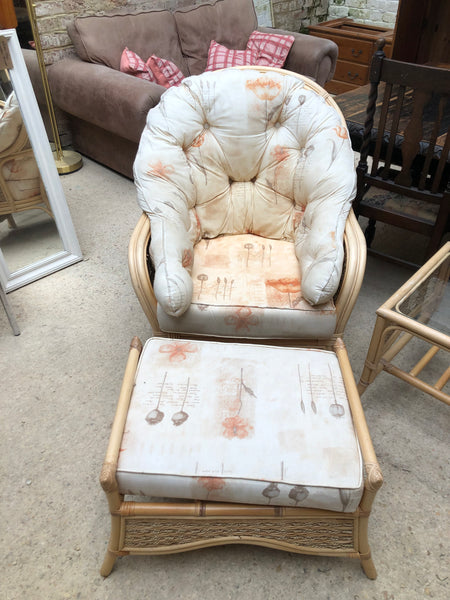 Bamboo Chair Pair, Coffee Table & Footstool