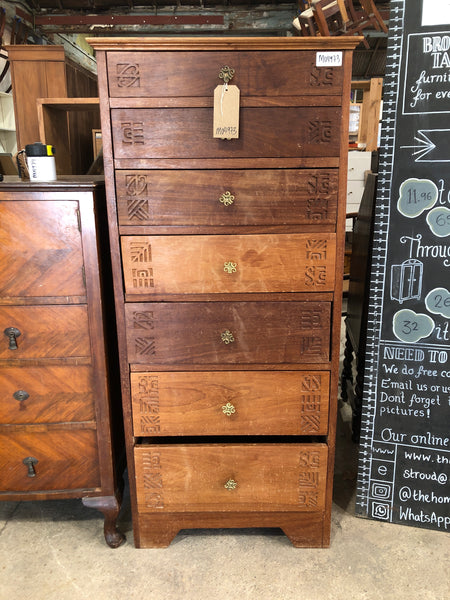 Indonesian Carved Mango Wood Slim Tallboy