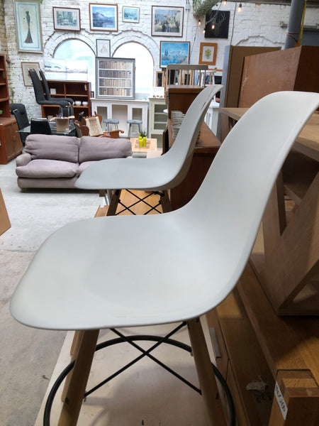 Pair of Contemporary White Plastic & Beech Bar Stools