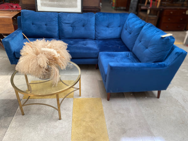 Blue Suede L Shaped Corner Sofa
