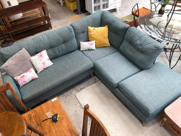 Contemporary Blue Fabric Corner Sofa