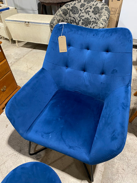 Plush Blue Armchair & Stool