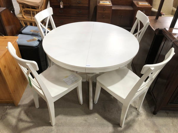 White Extendable Dining Table & 4 Chairs - REF
