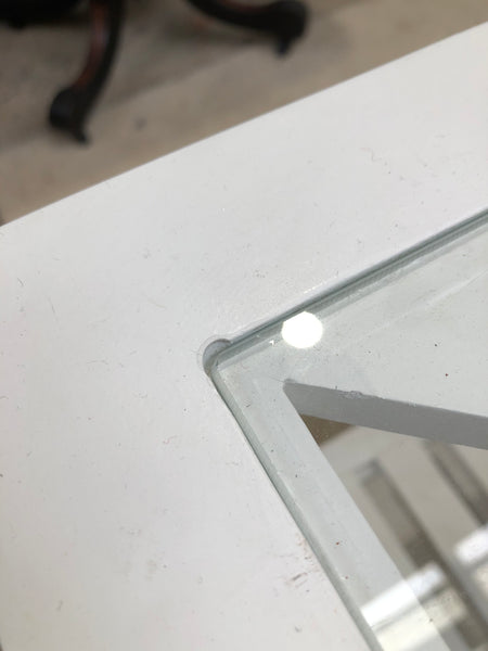 White Slatted Console Table with Glass Top