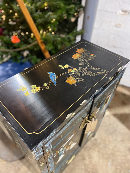Chinese Mother of Pearl Black Lacquer Medicine Cabinet