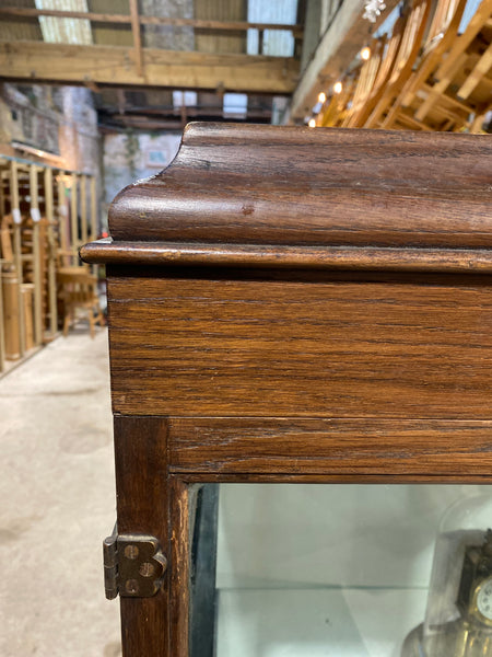 Tall Early 20th Century Oak Display Cabinet on Wheels