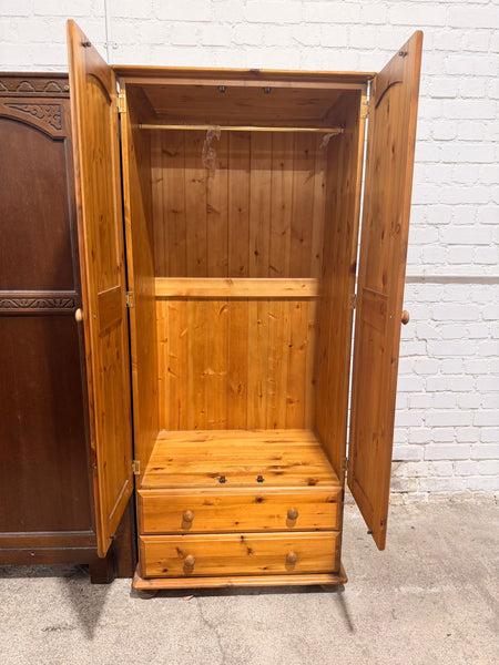 REF - Pine Double Wardrobe With Two Drawers