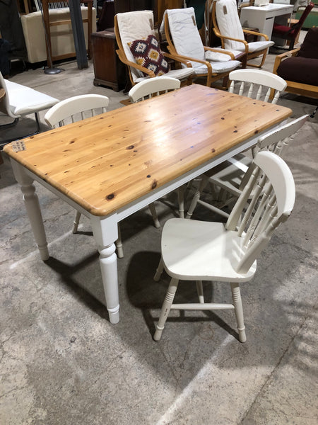Solid Pine Farmhouse Table & 5 Chairs