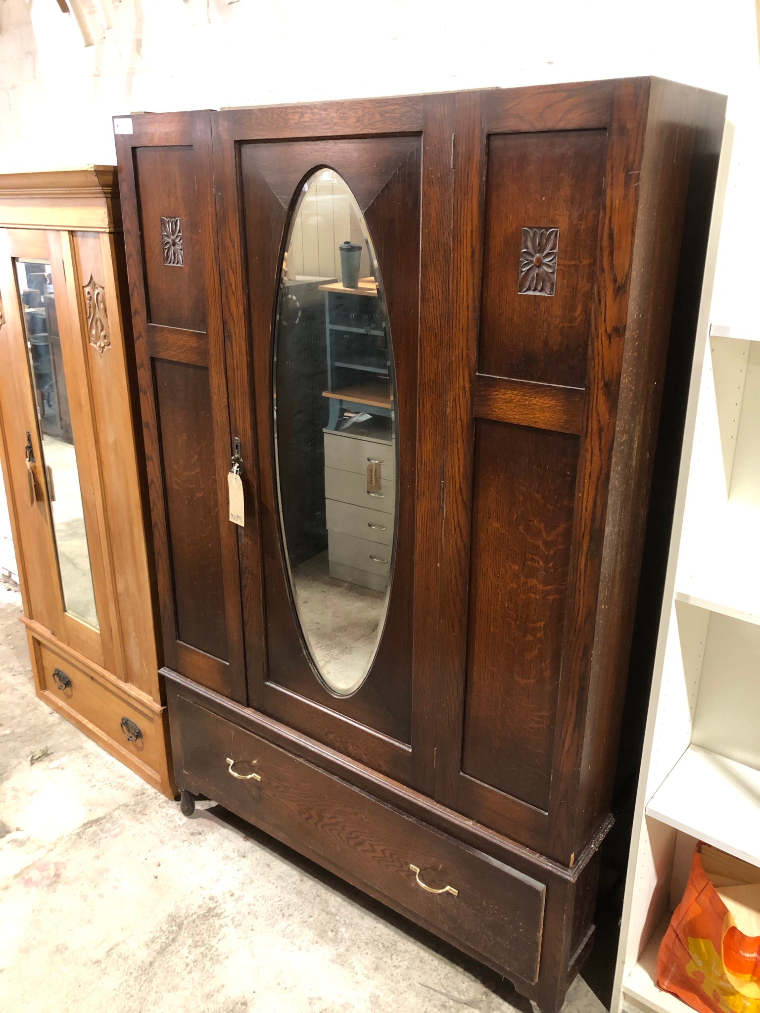 Mahogany Wardrobe with Oval Mirror