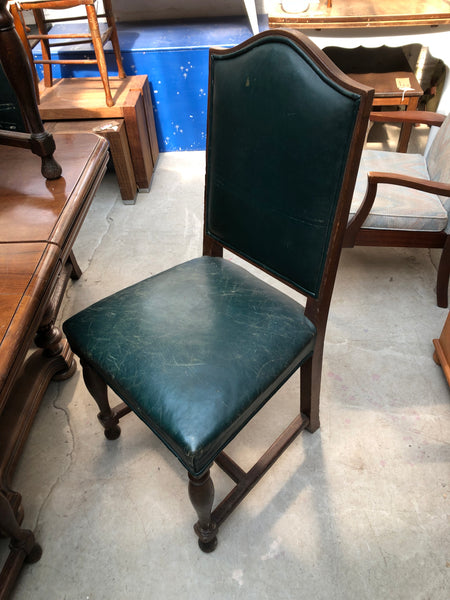Set of 8 Green Leather Antique High Back Dining Chairs