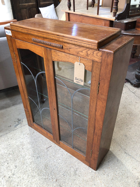 GHC - Antique Glass Fronted Small Oak Display Cabinet
