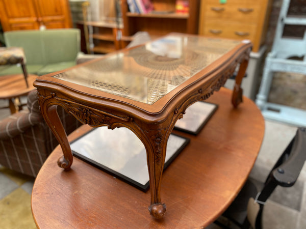 Carved Wicker Top Coffee Table