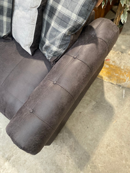 DFS Grey Faux Leather Sofa with Studded Detail