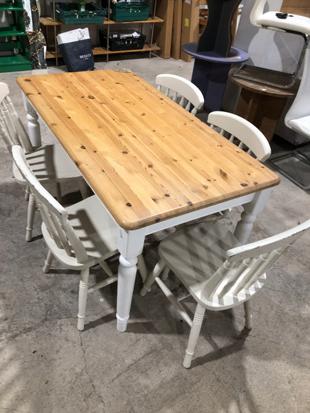 Solid Pine Farmhouse Table & 5 Chairs