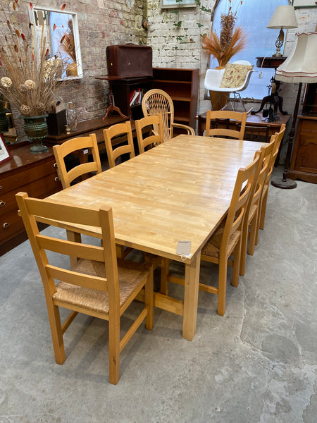 Extending IKEA Pine Dining Table & 8 Chairs