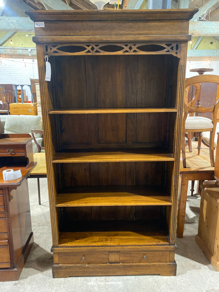Tall Heavy Duty Carved Top Bookcase with Two Drawers