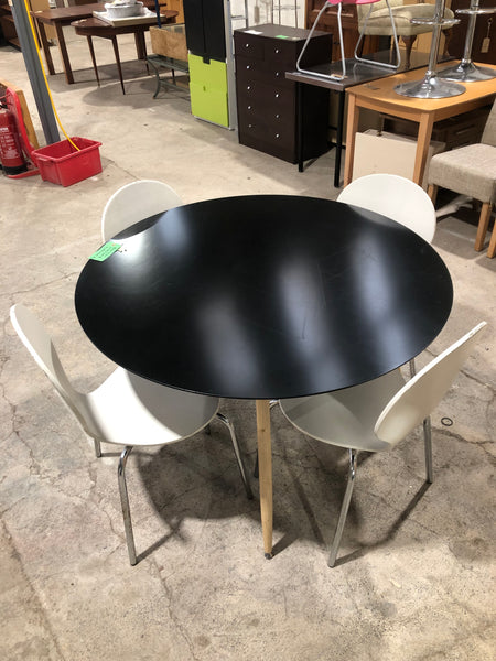 Black Circular Dining Table & 4 White Chairs
