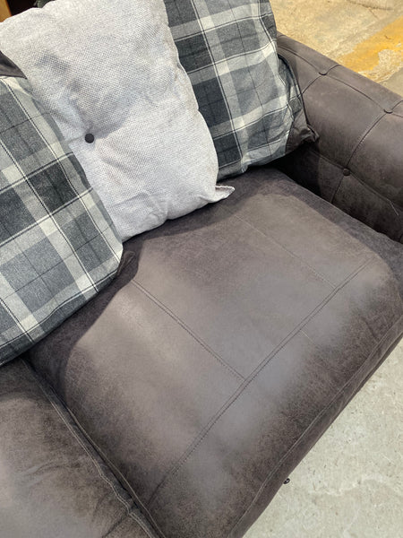 DFS Grey Faux Leather Sofa with Studded Detail