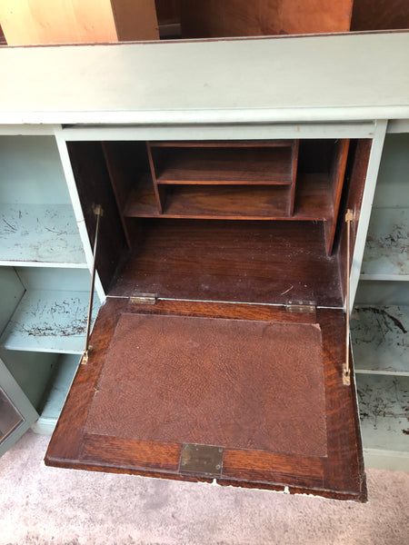 Vintage Mint Green Painted Display Cabinet with Bureau