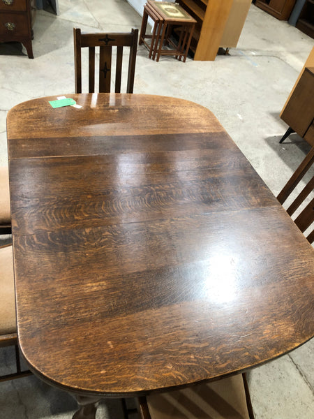 Stained Oak Extendable Dining Table & 5 Chairs