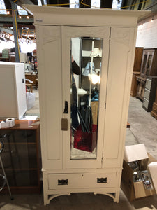 Cream Painted Vintage Single Wardrobe with Mirror