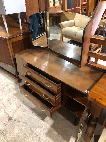 Mid Century Tri-Fold Mirror over Dressing Table