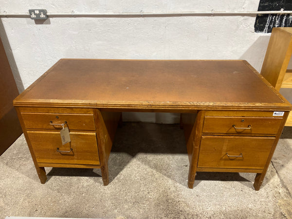 GHC - Large Vintage Oak Teachers Desk with Leather Top