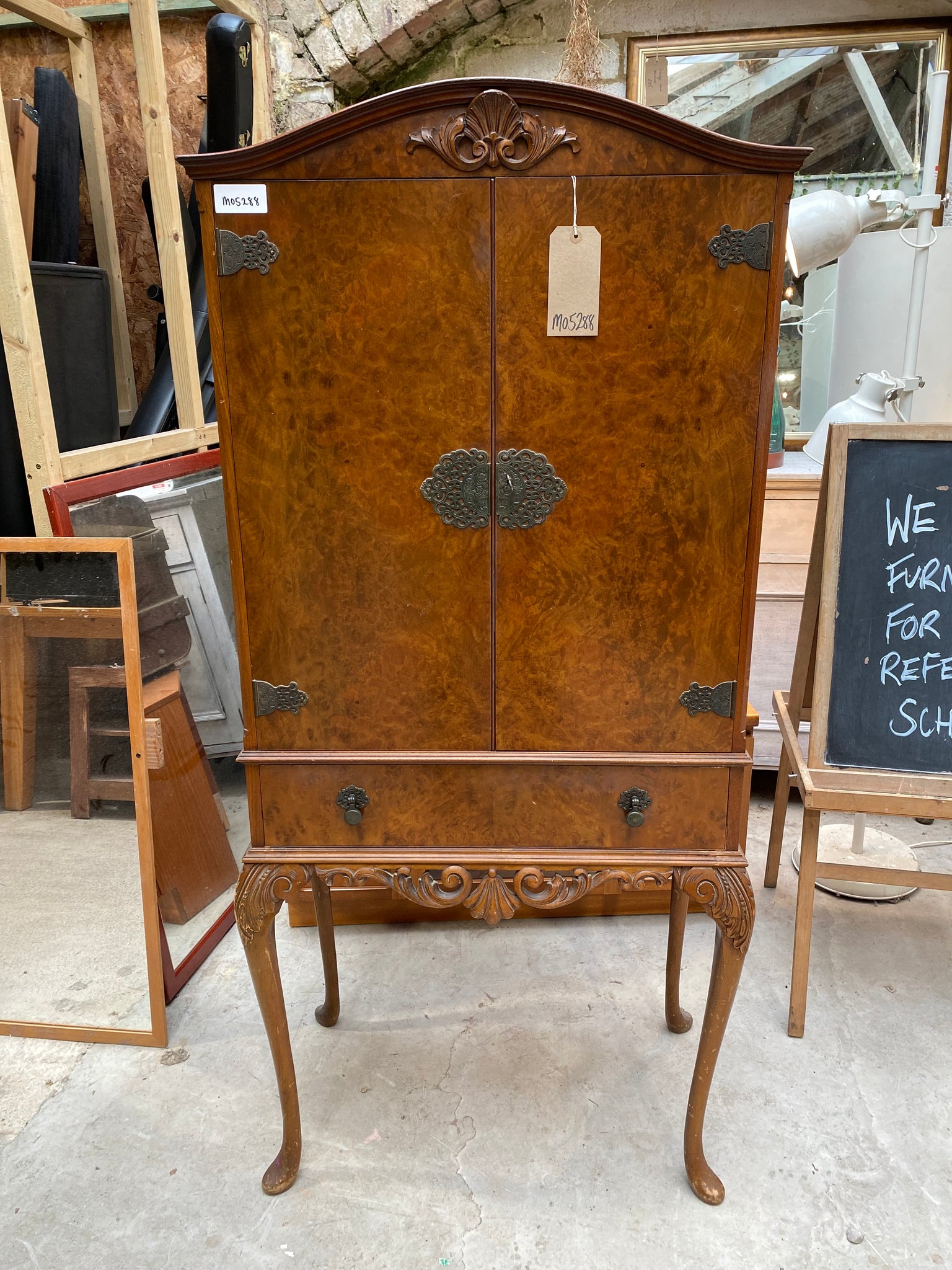 Vintage Queen Anne Style Walnut Drinks Cabinet