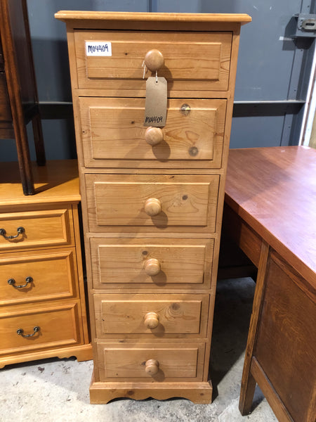 Solid Pine Slim Tallboy Chest of 6 Drawers
