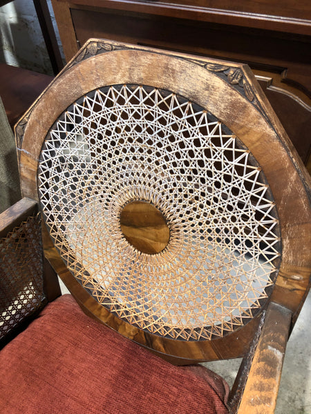 Art Deco Cane & Walnut Framed Armchair