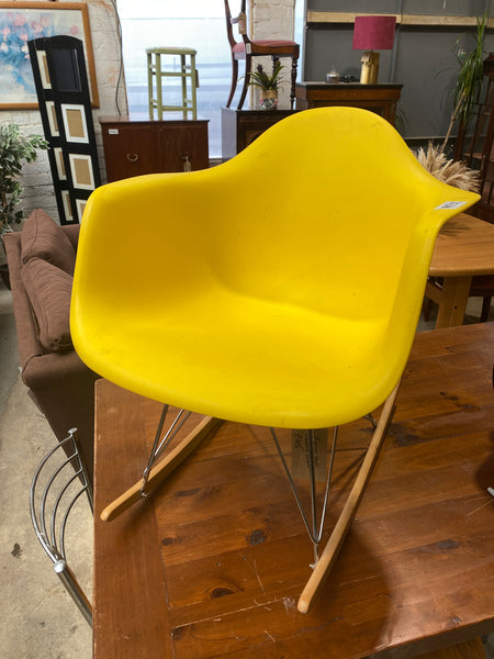 Eames Style Yellow Plastic Rocking Chair