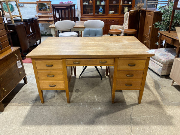 Vintage Oak Industrial Style Pedestal Desk