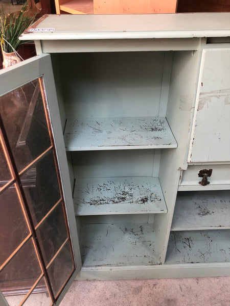 Vintage Mint Green Painted Display Cabinet with Bureau