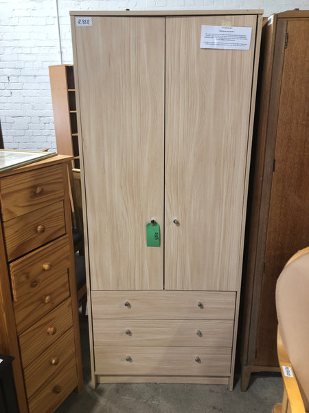 Pale Wooden Wardrobe with Drawers - REF