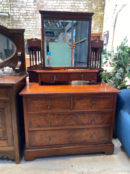 Antique Oak Dressing Chest with Mirror