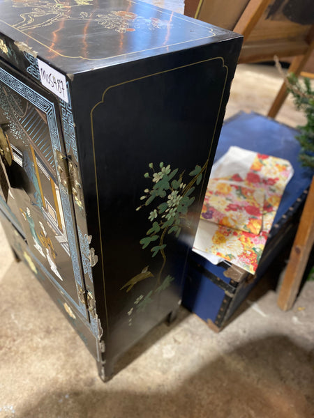 Chinese Mother of Pearl Black Lacquer Medicine Cabinet
