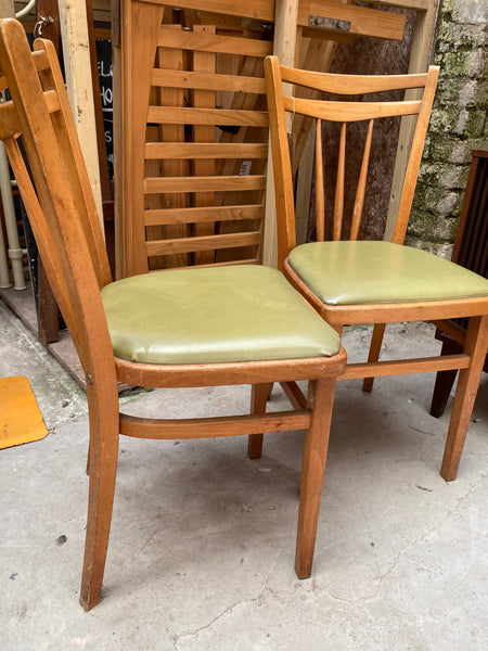 Pair of Mid-century Dining Chairs with Green Seat