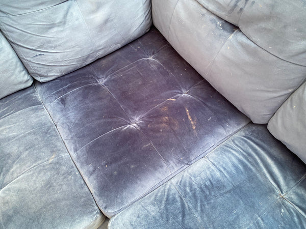 Blue Suede L Shaped Corner Sofa