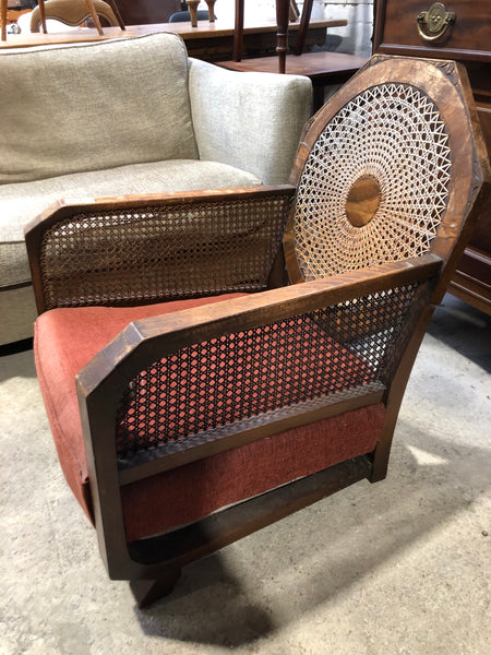 Art Deco Cane & Walnut Framed Armchair