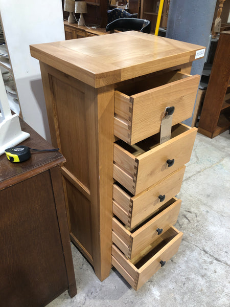 Oak Tallboy Slim Chest of 5 Drawers