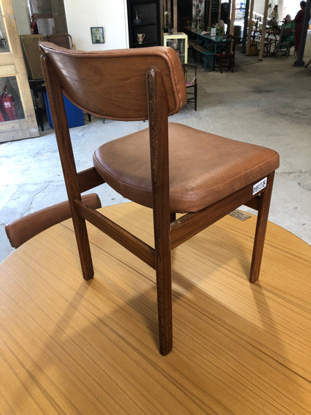Mid Century Teak & Leather Look Dining Chairs - GHC