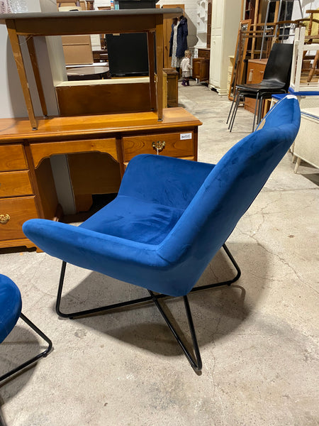 Plush Blue Armchair & Stool