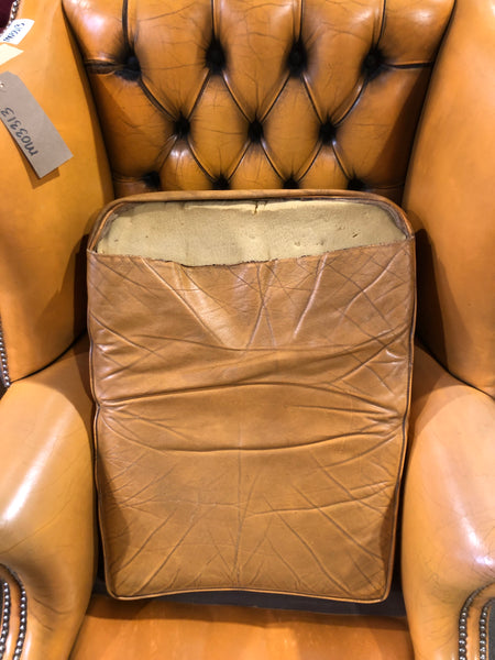 Soft Orange 1960’s Chesterfield Wingback Armchair