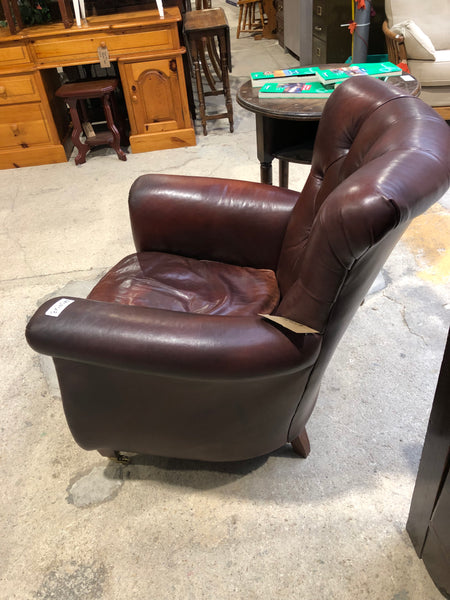 Oxblood Leather Buttonback Armchair