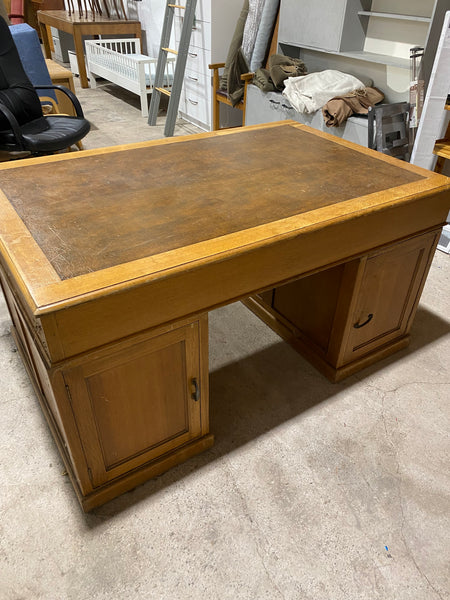 Large Oak Partners Desk with Leather Top