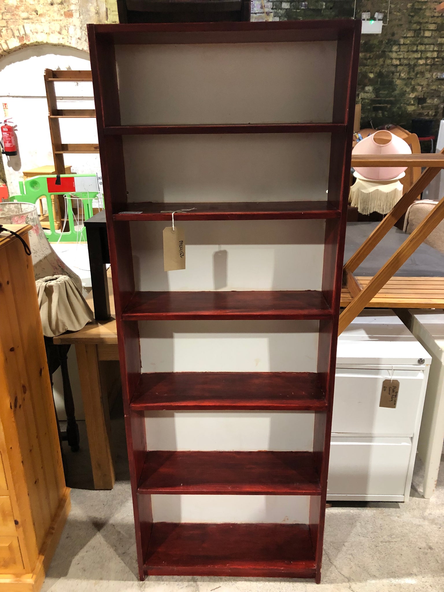 Tall Red Stained Bookshelf