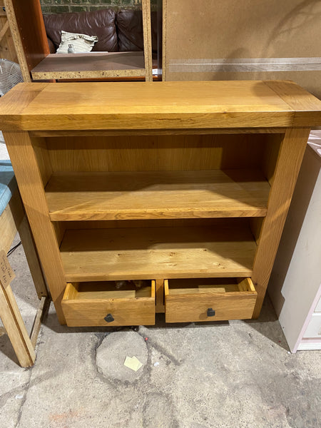 Oak Low Bookcase with Drawers