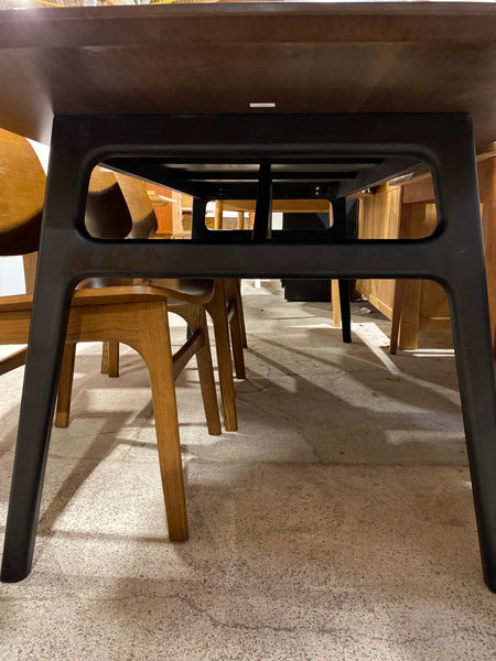 Large Retro Castlery Solid Walnut Dining Table & 6 Chairs