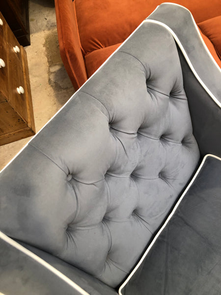 Blue Button back Faux Suede Armchair