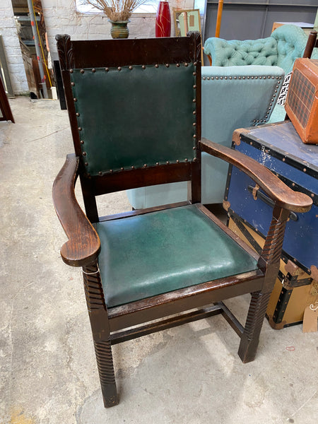 Antique Jacobean Revival Oak Armchair
